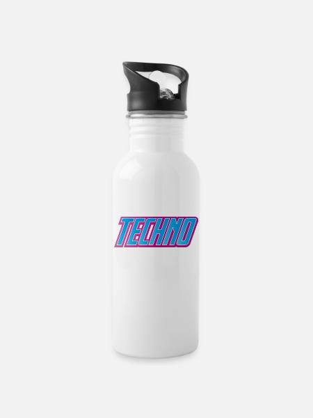Techno Festival - Trinkflasche mit integriertem Trinkhalm - Weiß