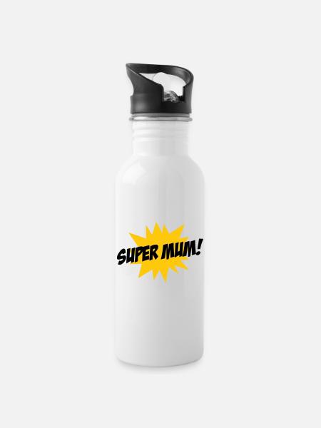 Super Mom - Mother's Day - Water bottle with straw - white