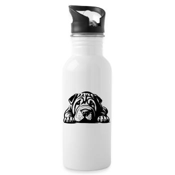 Shar Pei Kopf mit Pfoten - Trinkflasche mit integriertem Trinkhalm - Weiß - Rechts