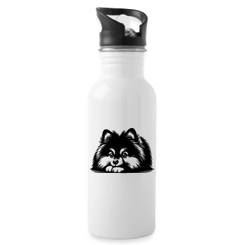 Pomeranian Head with Paws - Water bottle with straw - white - Right