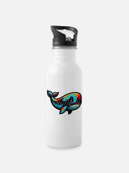 Wal - Trinkflasche mit integriertem Trinkhalm - Weiß