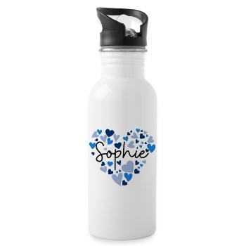 I love Sophie hearts in blue - Water bottle with straw - white - Right