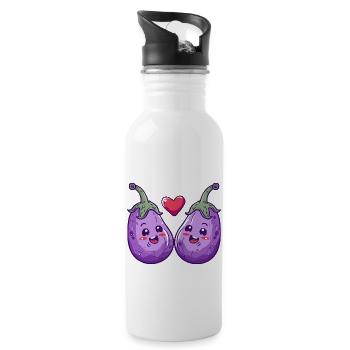 Aubergine Couple Amour Coeur Bande Dessinée - Gourde avec paille intégrée - blanc - Droite