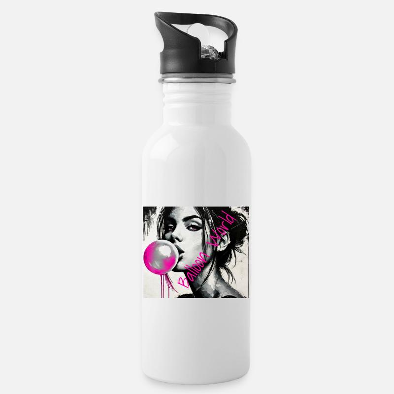 Balloon World - Water bottle with straw - white