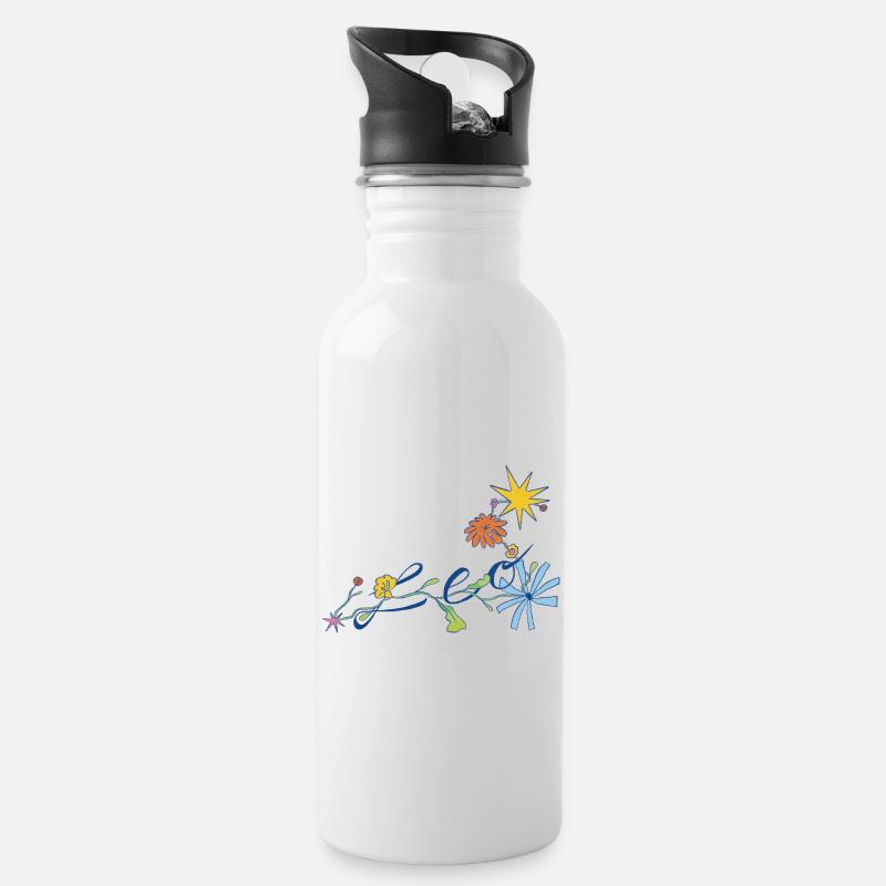 Leo – Kreative Sternzeichen-Illustration - Trinkflasche mit integriertem Trinkhalm - Weiß