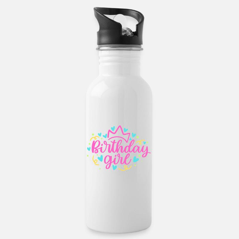 Anniversaire FILLE - Gourde avec paille intégrée - blanc