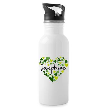 Josephine Namensdesign mit herzförmigem grünem Ohr - Trinkflasche mit integriertem Trinkhalm - Weiß - Rechts
