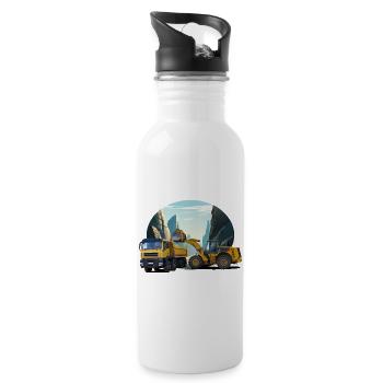 Excavator with truck in quarry - Water bottle with straw - white - Right