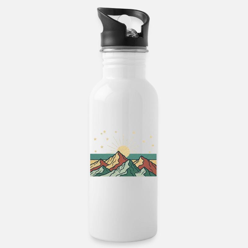 Berglandschaft mit Sonnenstrahlen - Trinkflasche mit integriertem Trinkhalm - Weiß