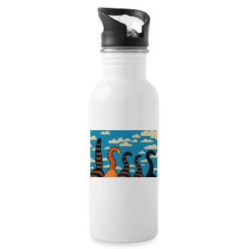 Cute Cat Tails Against Cloudy Sky - Water bottle with straw - white - Right
