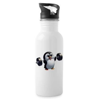 Cute Penguin Dumbbell Lifter Fitness Gym - Water bottle with straw - white - Right