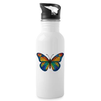 Colorful mosaic butterfly - Water bottle with straw - white - Right