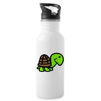 turtle cute smiling happy funny - Water bottle with straw - white - Right