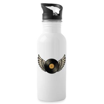 Schallplatte mit Flügel | Vinylover Wings Design - Trinkflasche mit integriertem Trinkhalm - Weiß - Rechts