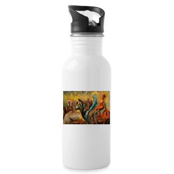Surreal Psycho Disco Fantasy Creature Artwork - Water bottle with straw - white - Right