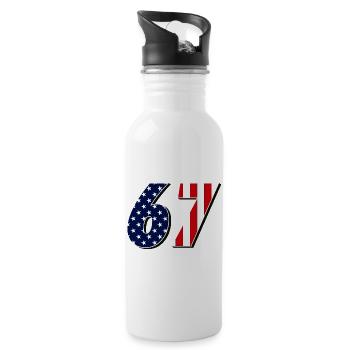 Sixty-seven, 67, 6, 7 - Water bottle with straw - white - Right