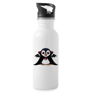 Cute Halloween Penguin Vampire Cartoon Chibi - Water bottle with straw - white - Right