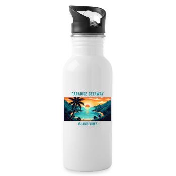 Bahamas, îles paradisiaques, plage tropicale, palmier de soleil - Gourde avec paille intégrée - blanc - Droite
