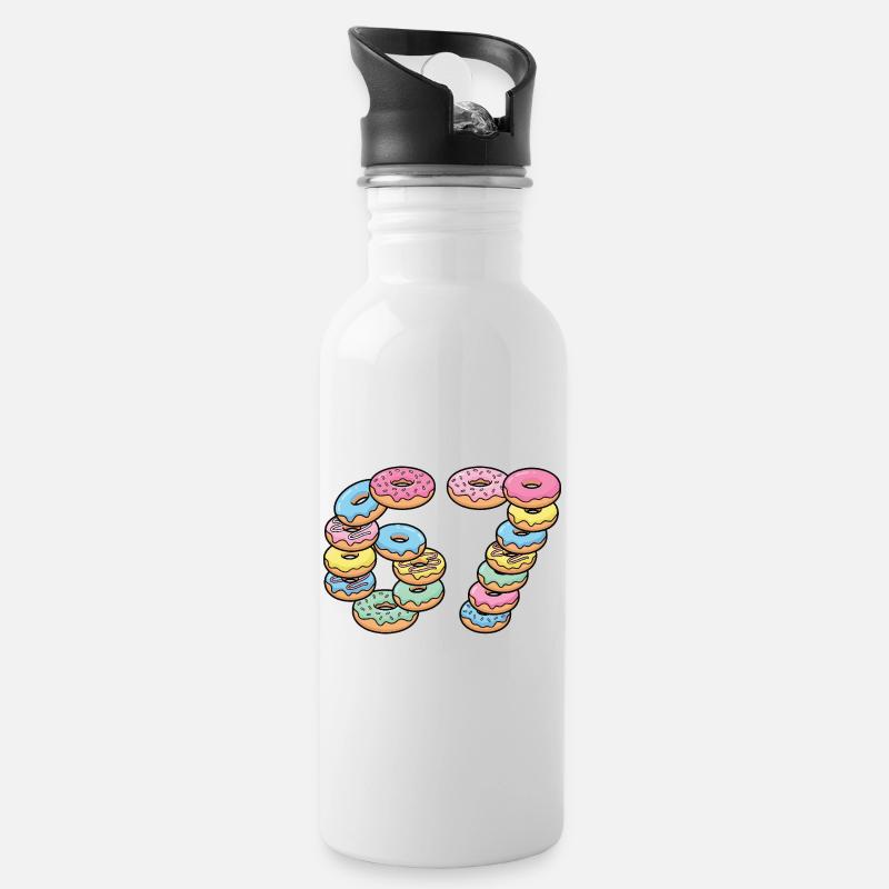 Pastel Donut Stack 67 Muster - Trinkflasche mit integriertem Trinkhalm - Weiß