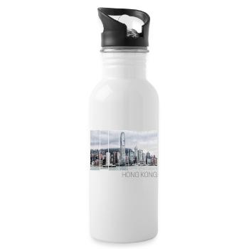 Hong Kong Island Skyline Vintage Panorama Souvenir - Trinkflasche mit integriertem Trinkhalm - Weiß - Rechts
