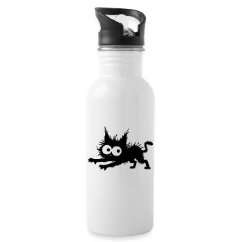 Gestresste schwarze Katze - Stress, Angst, Schreck - Trinkflasche mit integriertem Trinkhalm - Weiß - Rechts