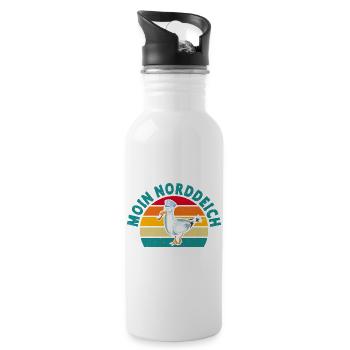 Nordsee Urlaub MOIN NORDDEICH Lustiges - Trinkflasche mit integriertem Trinkhalm - Weiß - Rechts
