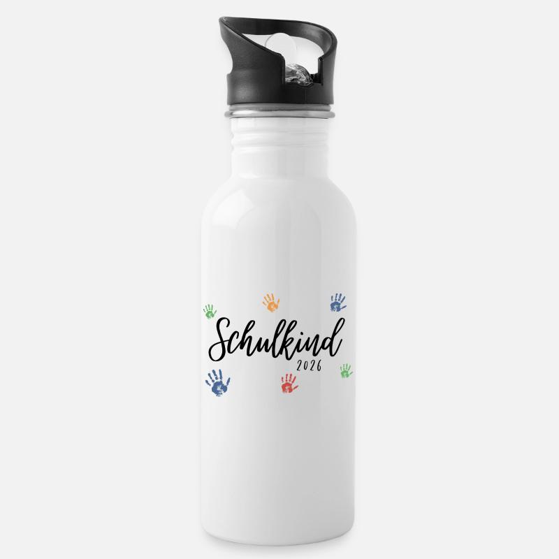 Schulkind 2026  - Trinkflasche mit integriertem Trinkhalm - Weiß