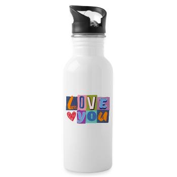 Liebe in Bunt-Collage - Trinkflasche mit integriertem Trinkhalm - Weiß - Rechts