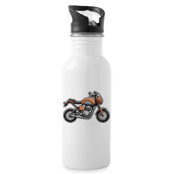 Orange Cruiser Motorcycle Art - Water bottle with straw - white - Right