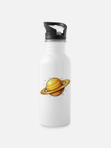 Saturne avec des anneaux lumineux - Gourde avec paille intégrée - blanc