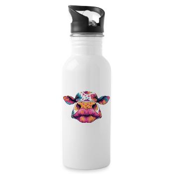 Bunte Kuh Pop Art - Trinkflasche mit integriertem Trinkhalm - Weiß - Rechts