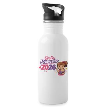 Große Schwester 2026 Einzelkind Ende - Trinkflasche mit integriertem Trinkhalm - Weiß - Rechts