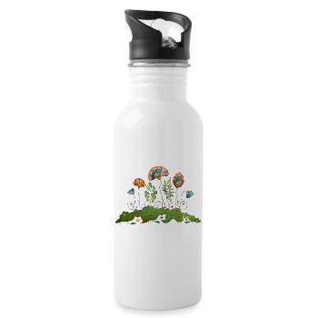 Blumen - Trinkflasche mit integriertem Trinkhalm - Weiß - Rechts