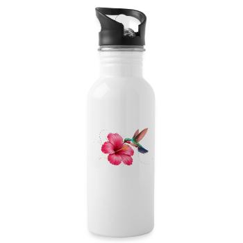 Kolibri an Hibiskusblüte  - Trinkflasche mit integriertem Trinkhalm - Weiß - Rechts
