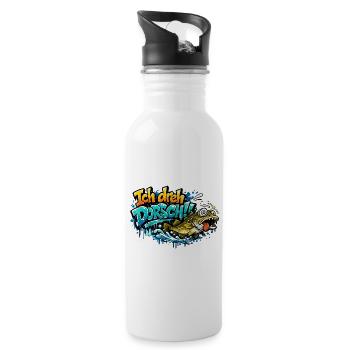 Ich dreh Dorsch Graffiti Fisch - Trinkflasche mit integriertem Trinkhalm - Weiß - Rechts