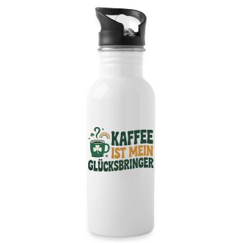 Kaffee ist mein Glücksbringer - Trinkflasche mit integriertem Trinkhalm - Weiß - Rechts