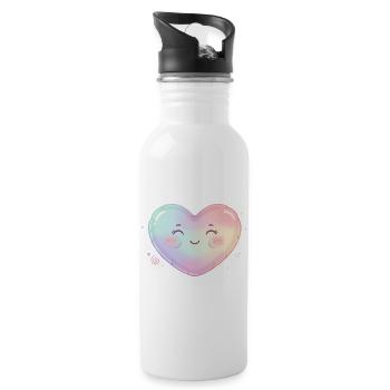 Cœur pastel avec un sourire mignon, symbole de cœur, mignon - Gourde avec paille intégrée - blanc - Droite