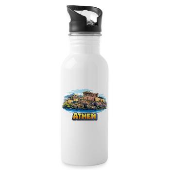 Athen Akropolis Insel Illustration - Trinkflasche mit integriertem Trinkhalm - Weiß - Rechts