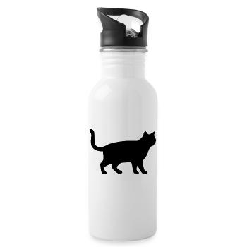 Schwarze Katze Katzen Silhouetten Geschenk  - Trinkflasche mit integriertem Trinkhalm - Weiß - Rechts