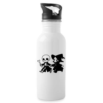 Cute Halloween Couple Skeleton and Witch - Water bottle with straw - white - Right