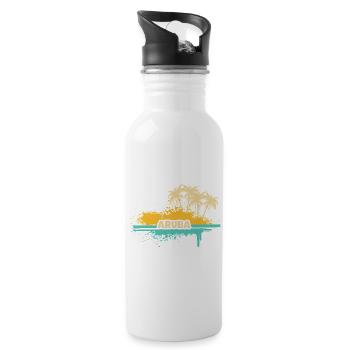 Aruba als Palmen - Trinkflasche mit integriertem Trinkhalm - Weiß - Rechts