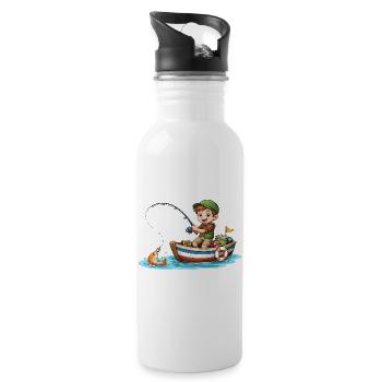 Kids Angler Shirt Boy Fishing Boat Fish - Water bottle with straw - white - Right