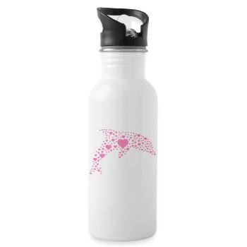 Delfin mit kleinen Herzen - Trinkflasche mit integriertem Trinkhalm - Weiß - Rechts
