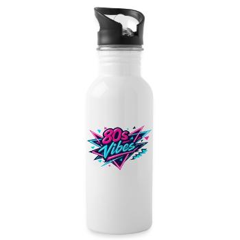 80s Vibes Neon Retro - Trinkflasche mit integriertem Trinkhalm - Weiß - Rechts