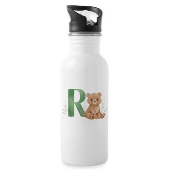 Bär mit Buchstabe R Illustration - Trinkflasche mit integriertem Trinkhalm - Weiß - Rechts
