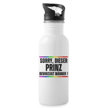 Prinz liebt Männer – Gay Pride, CSD Design Spruch - Trinkflasche mit integriertem Trinkhalm - Weiß - Rechts