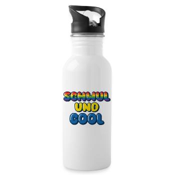 Schwul und Cool / CSD, Pride design - Trinkflasche mit integriertem Trinkhalm - Weiß - Rechts