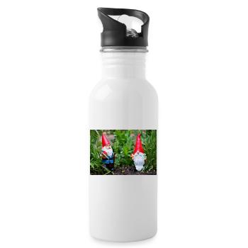 Garden gnome in the flower garden - Water bottle with straw - white - Right