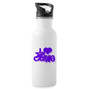 I_love_Cycling_Lila - Trinkflasche mit integriertem Trinkhalm - Weiß - Rechts