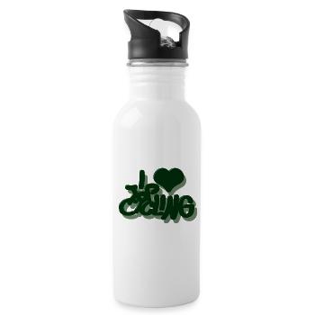 I_love_Cycling_dunkelgrun - Trinkflasche mit integriertem Trinkhalm - Weiß - Rechts